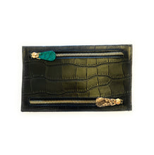 Multi currency Croco Leather Wallet - Travel Purse -  4 Zipped Compartments for different currencies - Four Coloured Zip to easy currency identification - myliora.com