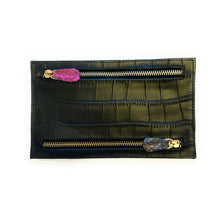 Multi currency Croco Leather Wallet - Travel Purse -  4 Zipped Compartments for different currencies - Four Coloured Zip to easy currency identification - myliora.com