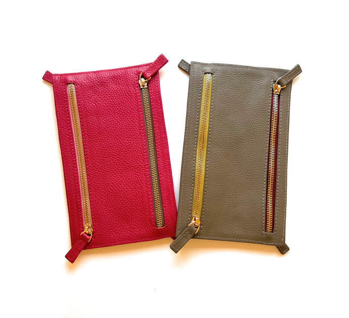 Multi currency Togo Leather Wallet - 4 Zipped Compartments for different currencies - Four Coloured Zip to easy currency identification - myliora.com