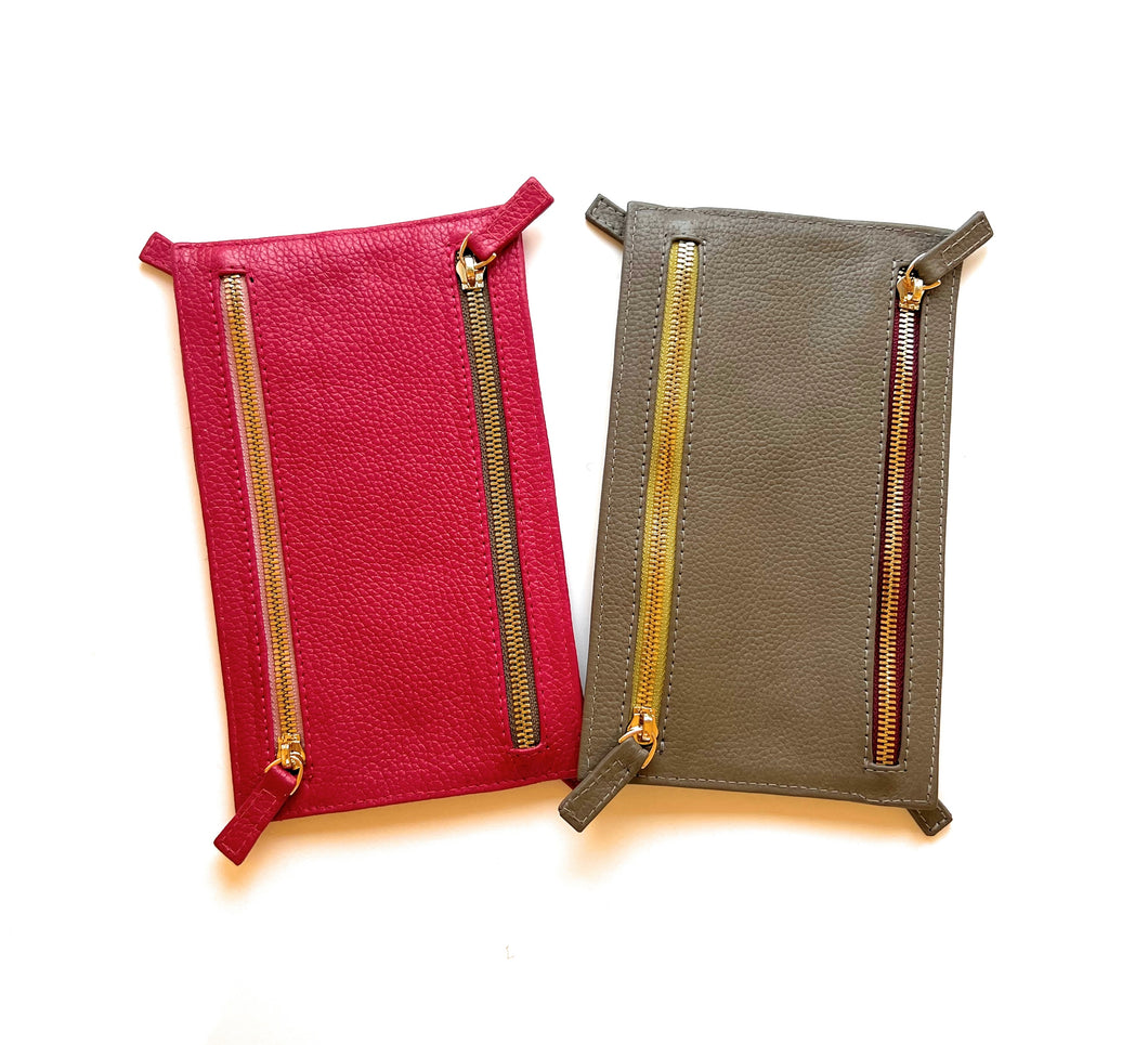 Multi currency Togo Leather Wallet - 4 Zipped Compartments for different currencies - Four Coloured Zip to easy currency identification - myliora.com