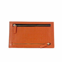 Travel Leather Wallet, 4 Zipped, Croco Orange Leather