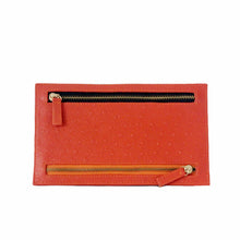 Multi Currency Wallet, 4 Zipped, Ostrich Leather, Orange